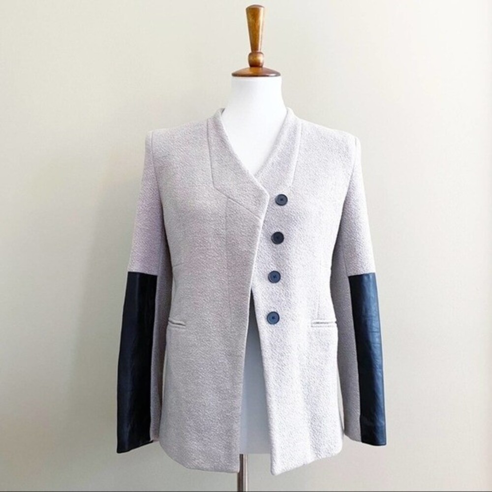Judith & Charles Leather Trimmed Jacket Blazer Taupe Black